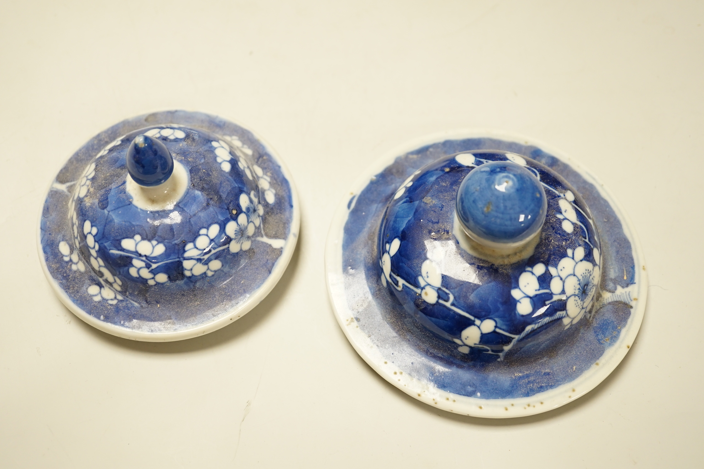Two late 19th century Chinese blue and white prunus pattern vases, tallest 28cm high (a.f.)